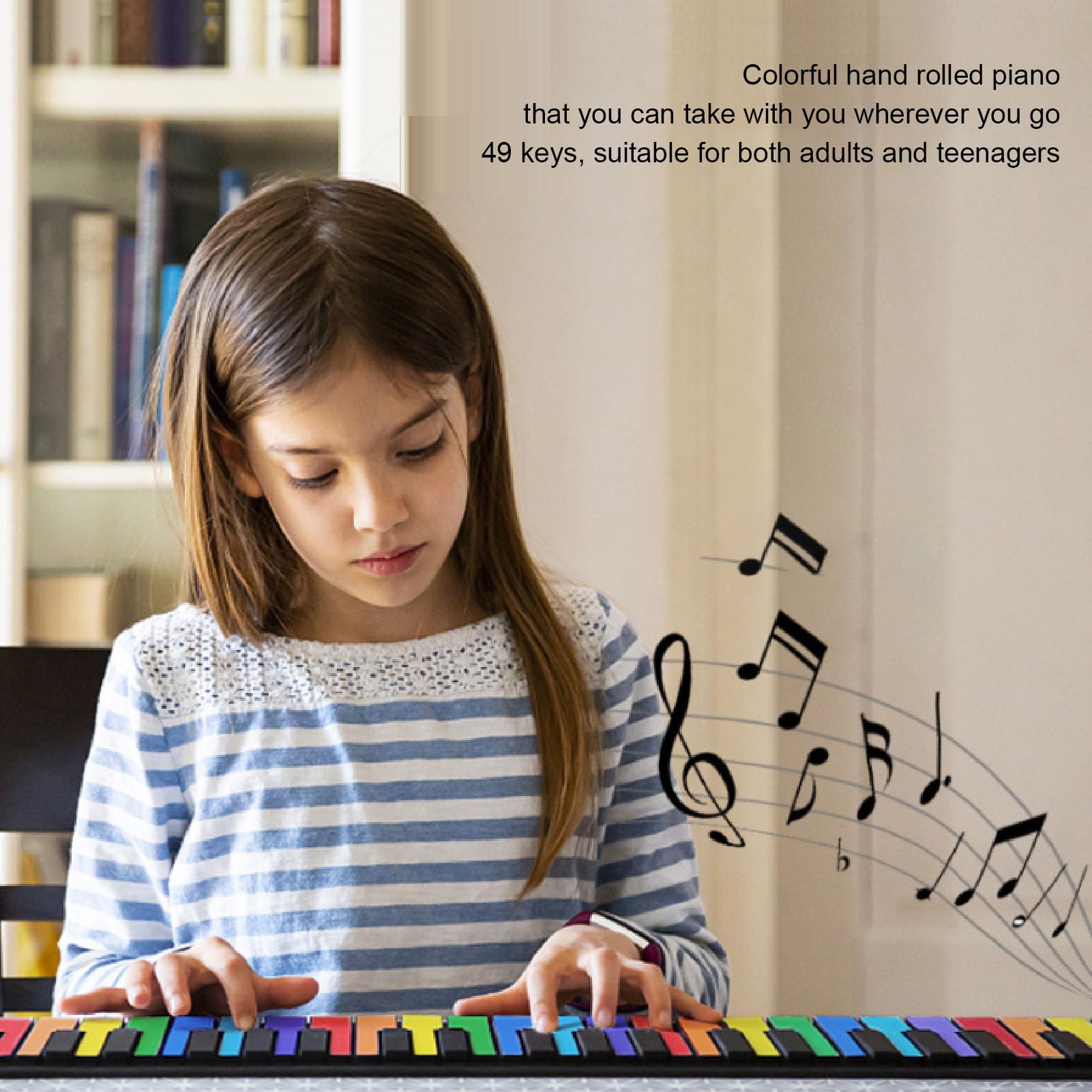 49-Tasten Handroll Piano Pad mit integriertem Lautsprecher und 8 Klangfarben, tragbares Silikon Keyboard für Outdoor-Musik, Reise, Musikunterricht, Camping, Kinder, Senioren