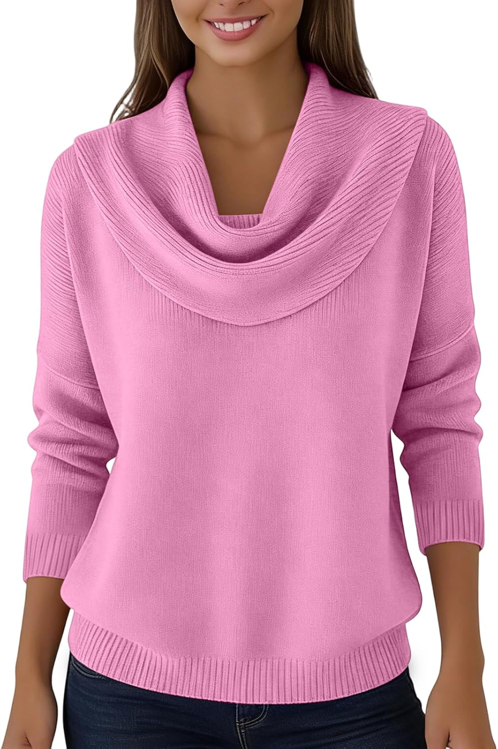 Cashmere Sweaters for Women 2025 Winter Cowl Neck Pullover Solid Color Long Sleeve Warm Soft Knitted Blouses Sweater - Image 5