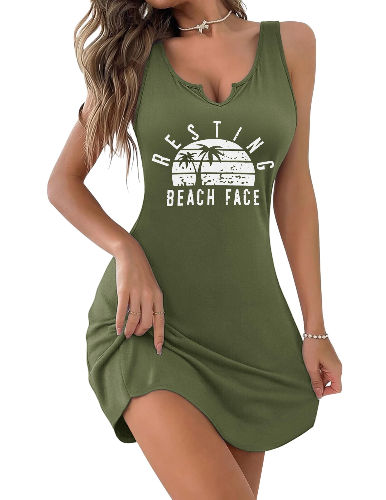 Ekouaer Women's Tank Nightgown V Neck Sleepshirts Soft Sleeveless Chemise Nightdress S-XXL