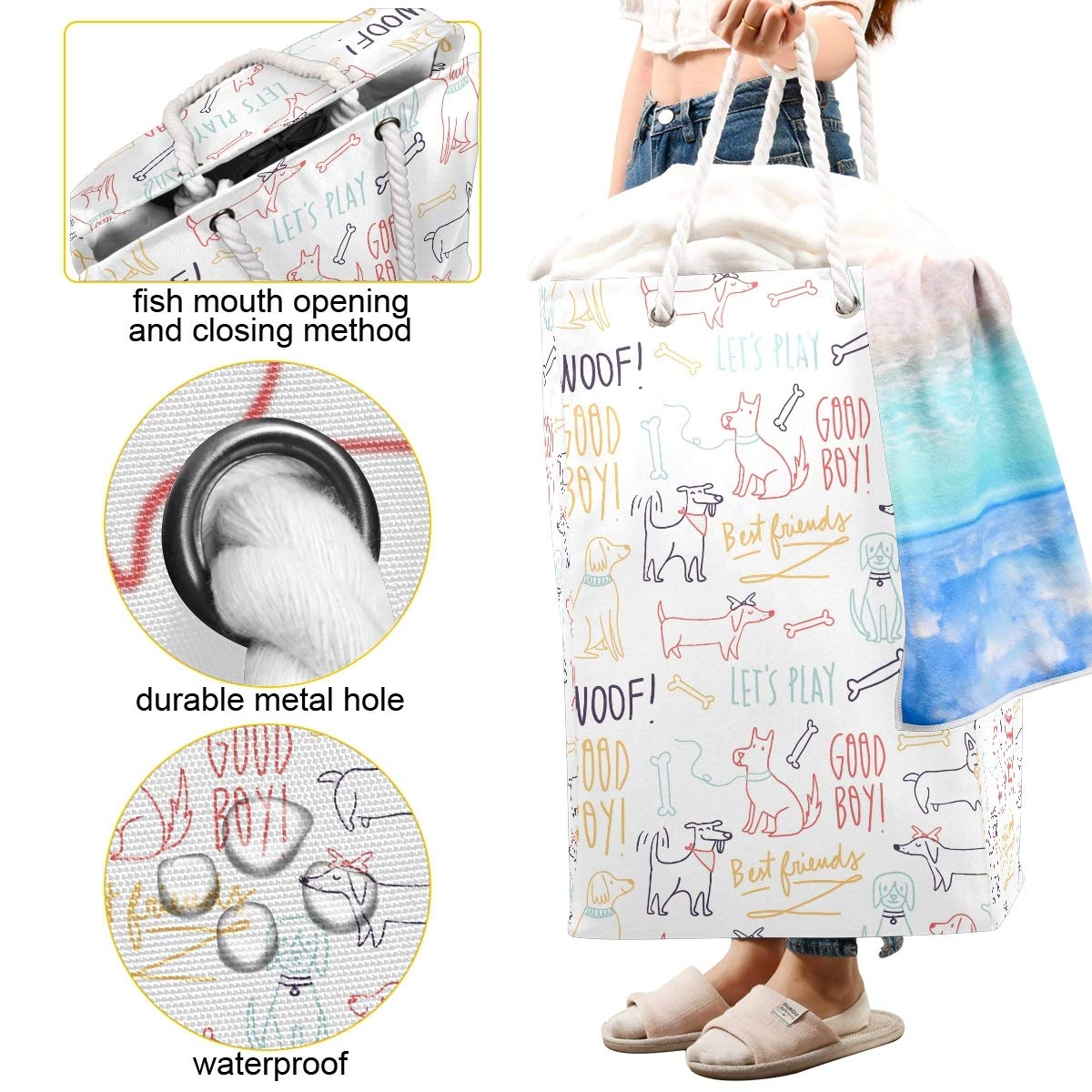 Words Animals - Bolsa de lavandería grande para ropa sucia con asas de fácil transporte