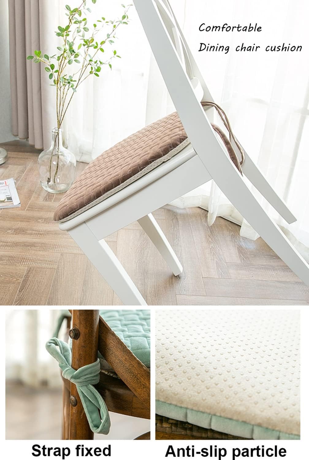 2/4 Packs Non Slip Chair Pad with Ties, Horseshoe Cushions Plush Chair Cushion and Durable Seat Cushion with Machine Washable Cover for Office Kitchen Dining Chairs