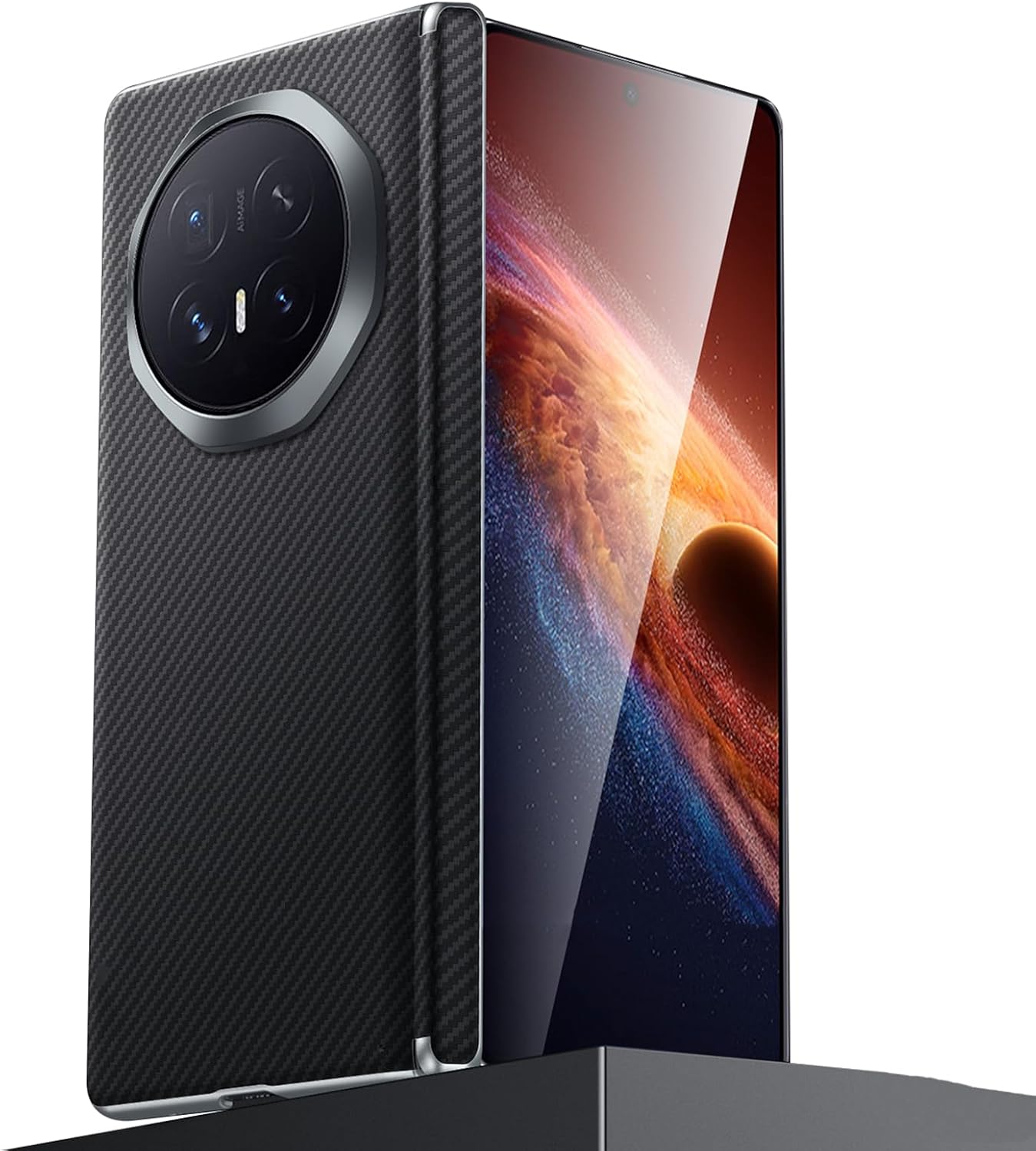 Leather Case for Honor Magic V6, Strong Magnetic Phone Back Cover, Carbon Fiber Texture Hinge Protection Shell(Purple)