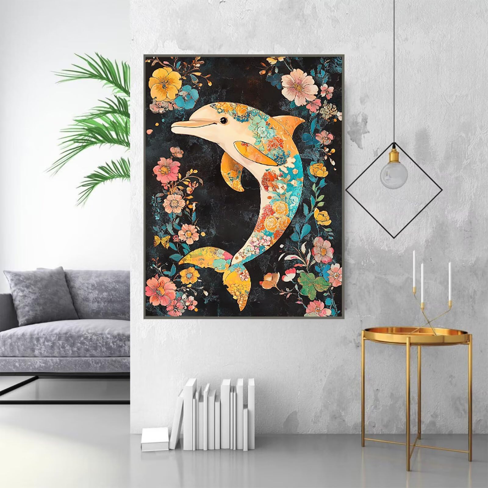Pintar por Numeros Adultos, Pintar por Numeros Niños DelfíN, Pintar con Numeros Adultos Flor Kit Manualidades Adultos 100 x 135 cm para Principiantes, DIY Pintar por Numeros Pigmento AcríLico U2-R