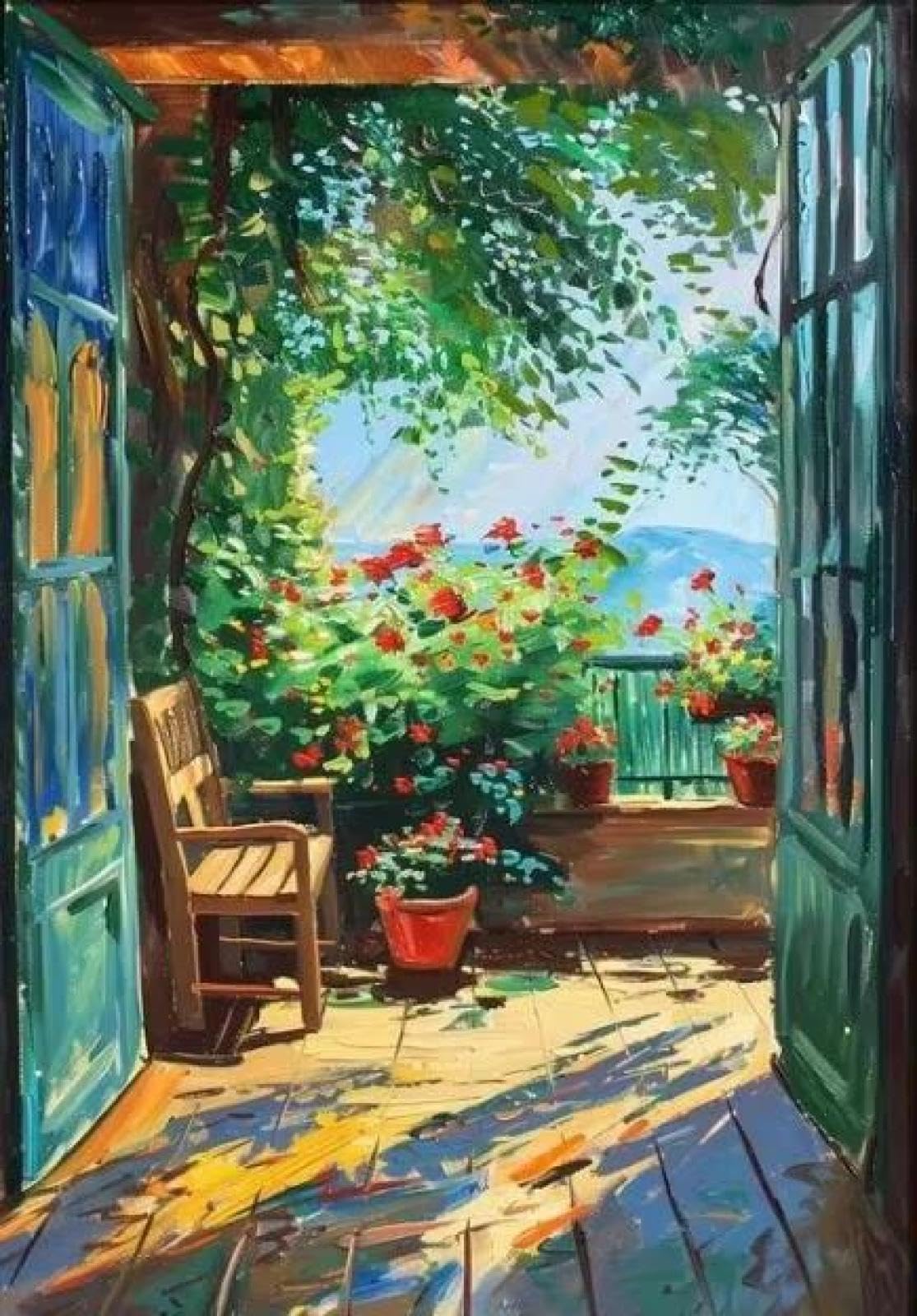 SHINERING Natural Scenery Beyond The Window Bohemian Colourful Open Window Canvas Painting Poster Prints Wall Art Picture Home Decor A2 40X50Cm Unframed