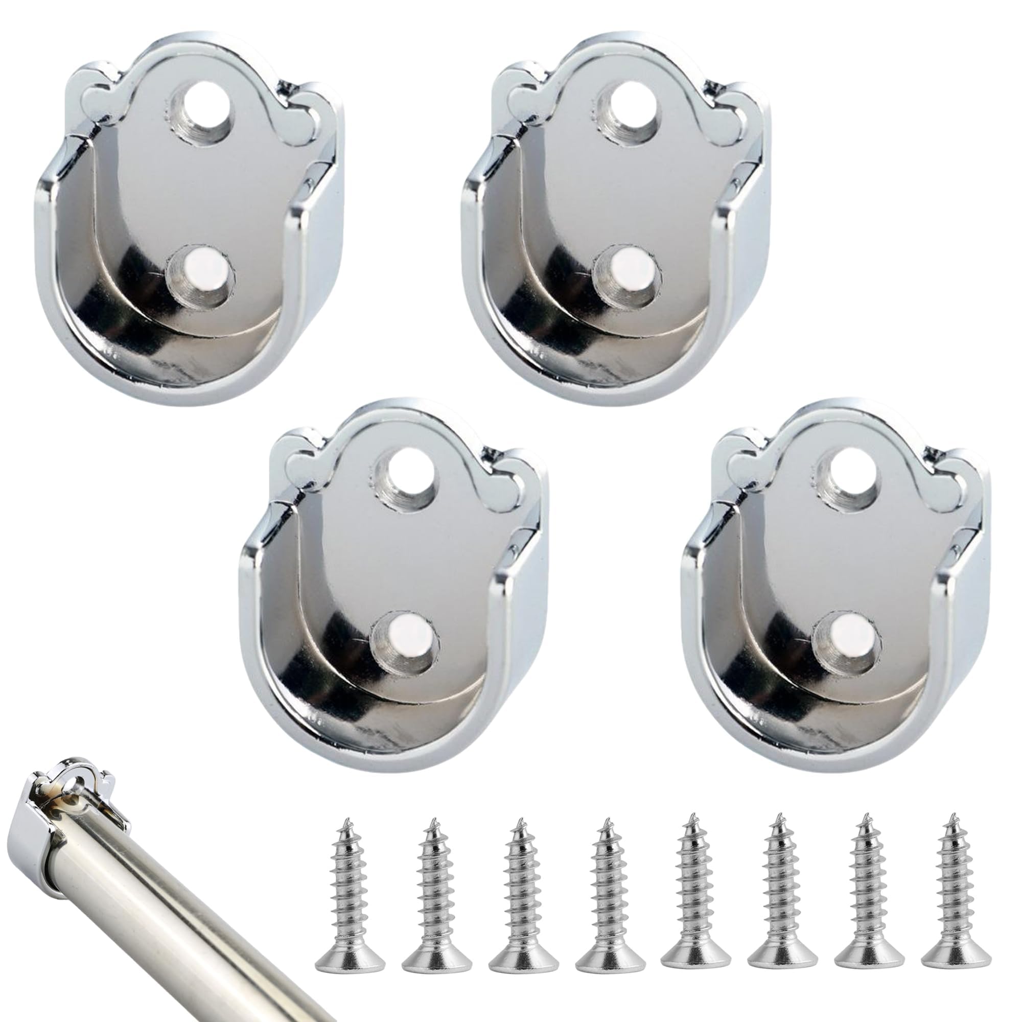 Xiciki 4Pcs Wardrobe Rail Bracket, Wardrobe Closet Rod Bracket, 19mm Diameter Closet Rod Holder, U Shaped Zinc Alloy Shower Curtain Rod Pole End Supports Flange Holder for Bathroom & Wardrobe