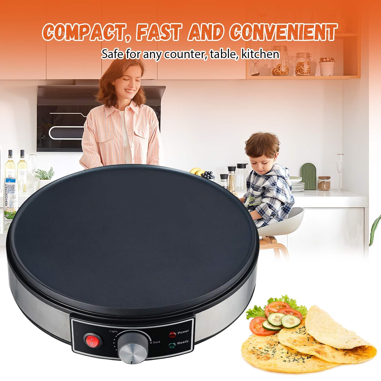CrêPiere éLectrique, Machine Mini CrêPes, CrêPièRe DiamèTre 30cm, RéGulateur De TempéRature - Indicateur Led Pour Restaurants, Kiosques à Tapas, CaféTéRias Et DéPanneurs