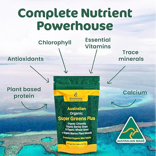 Miniatura 2 de Biogenesis SuperGreens Plus Tabletas  300 unidades (200 mg)  Sin sabor  Clorella orgánica, pasto de trigo y hierba de cebada  Cultivado en Australia