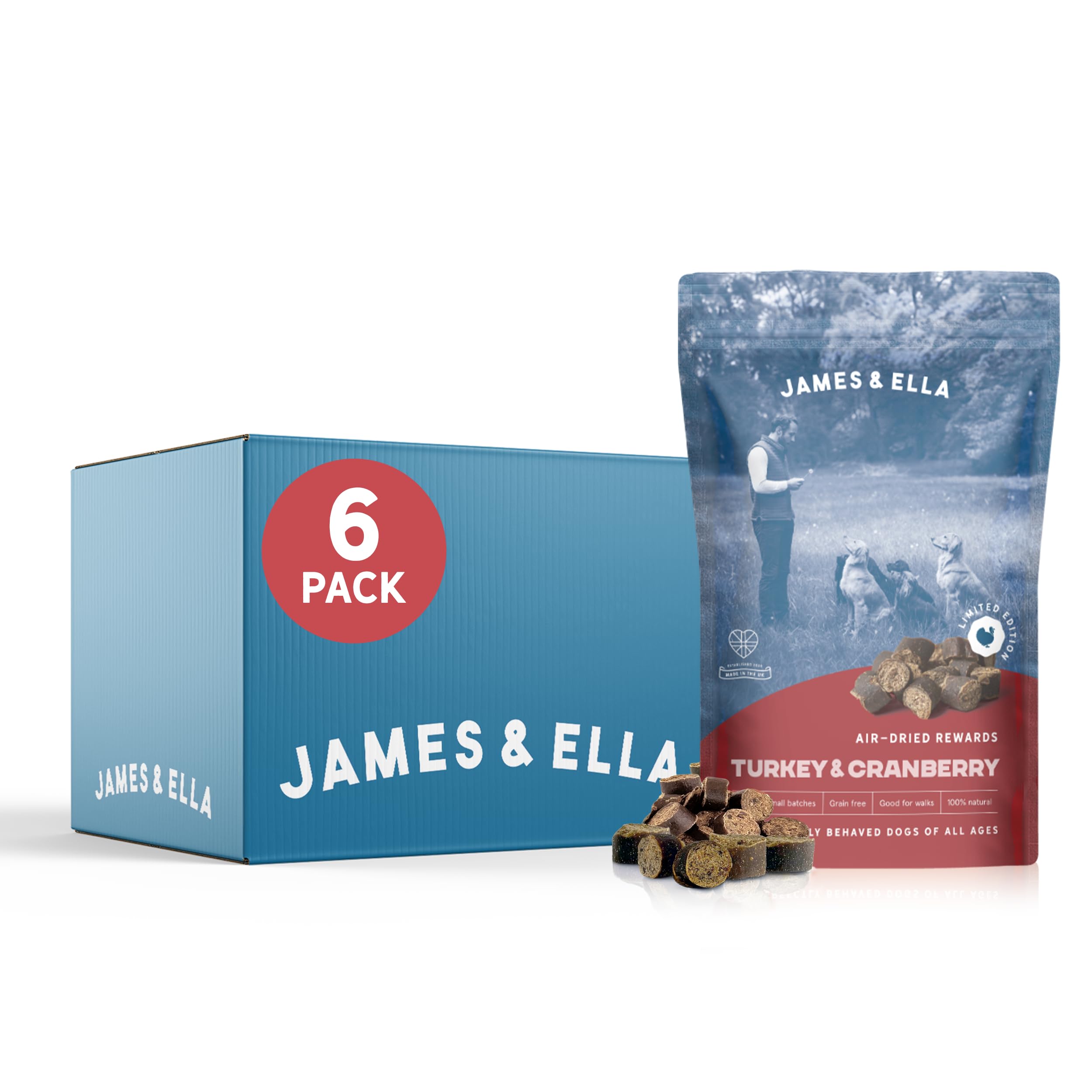 James & Ella Turkey & Cranberry Treats (6 x 70g) 100% Hypoallergenic, Grain-Free & Gluten-Free, Human-Grade Ingredients, Christmas Stocking Filler Gift, High-Value Training Reward & Healthy Dog Snack — image 1