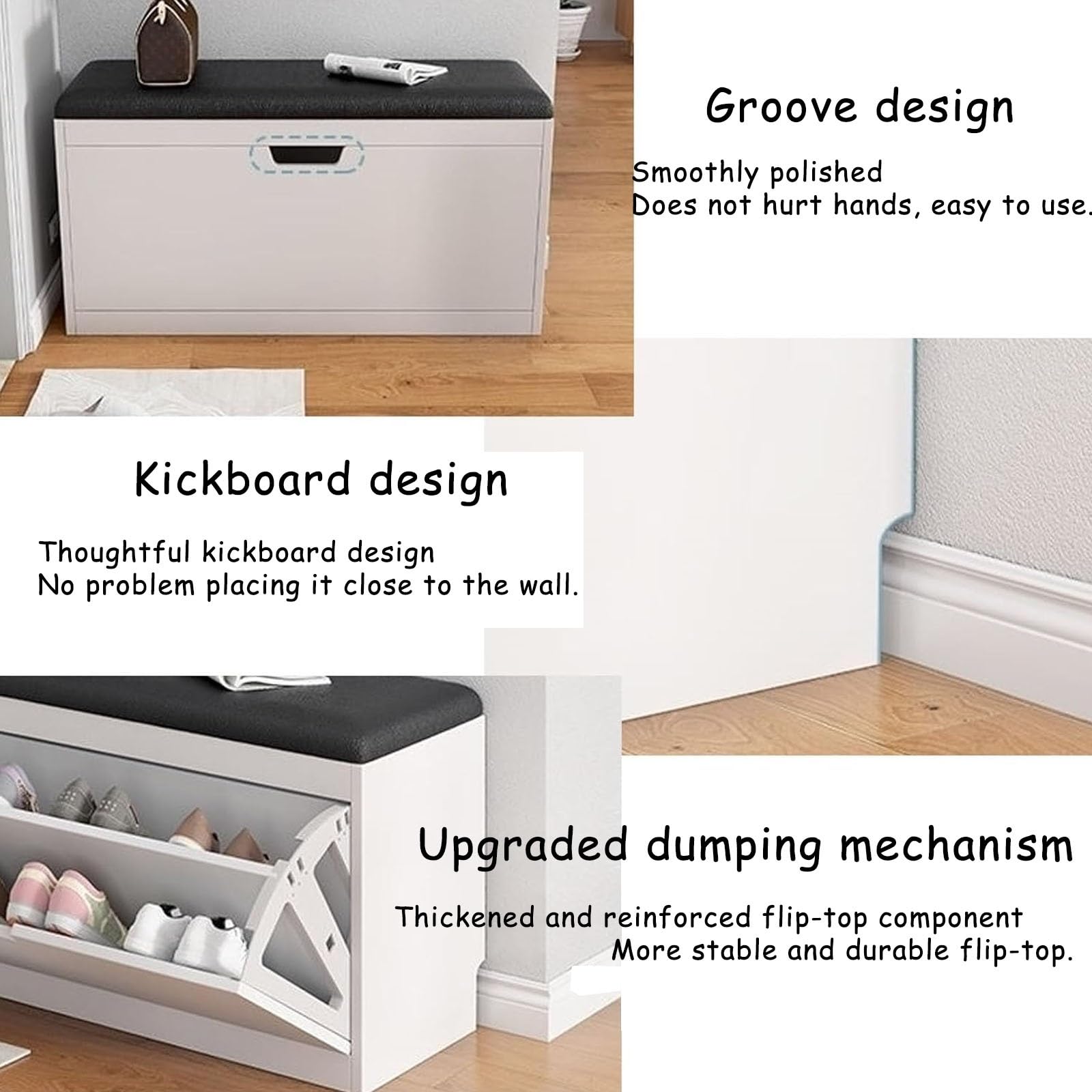 Banco Zapatero 17 24 30cm Zapatero Verticale con Porta abbattibile Comodi Seduto Acolchado Corridorio Armario multifunzionale Zapateros Baúl para Entrada Dormitorio Bianco(White,50x17x46cm)