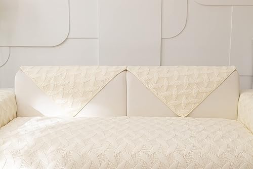 Miniatura 28 de Funda de Sofá Estilo Granja Color Sólido Neutro Funda de Sofá de Algodón Suave Acolchado Fundas para Sofá Seccional Antideslizante Lavable Forro de
