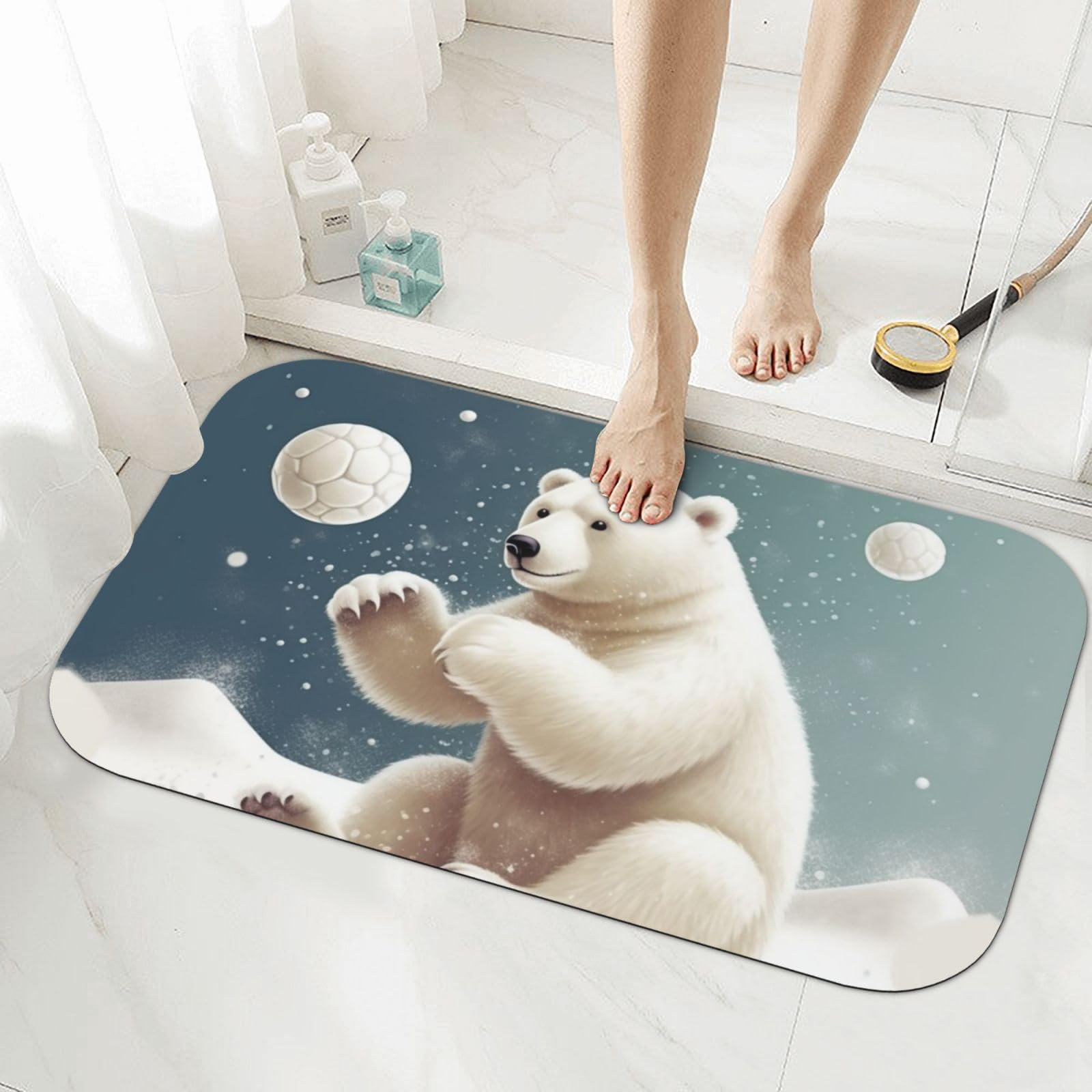 Tapis de bain en pierre ours polaire en terre de diatomée absorbant pour douche