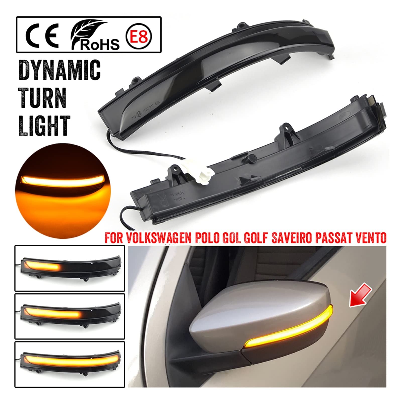 Clignotants Dynamiques Pour Rétroviseur VW Passat B7, CC, Scirocco, Jetta MK6 - Séquentiel, Blanc Cristal, 12V