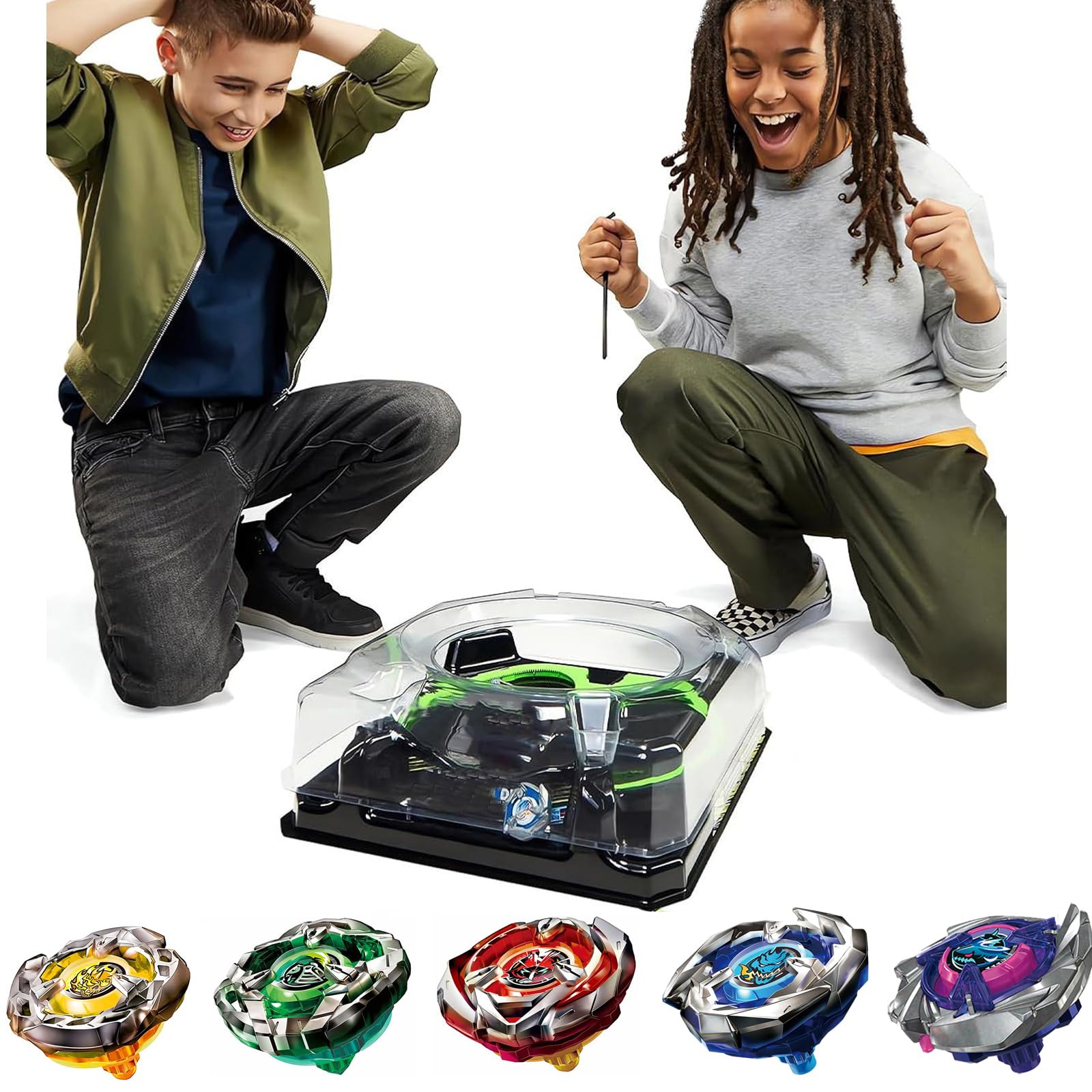 Combat X Toupies Set avec Arène, 5 Métal Toupies avec 2 Lanceurs et Poignée | Compatibles avec les Pièces BBX, Multijoueurs Combat Toupies pour Combat et Collection Jouets pour Filles et Garçons 6+ Ans