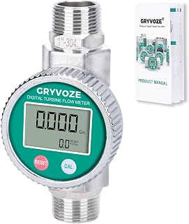 GRYVOZE 1 Inch Digital Fuel Flow Meter Kit: IP68 Waterproof, EMI-Resistant, ±1% Accurate 2.6-26 GPM for Diesel, Water, Gasoline