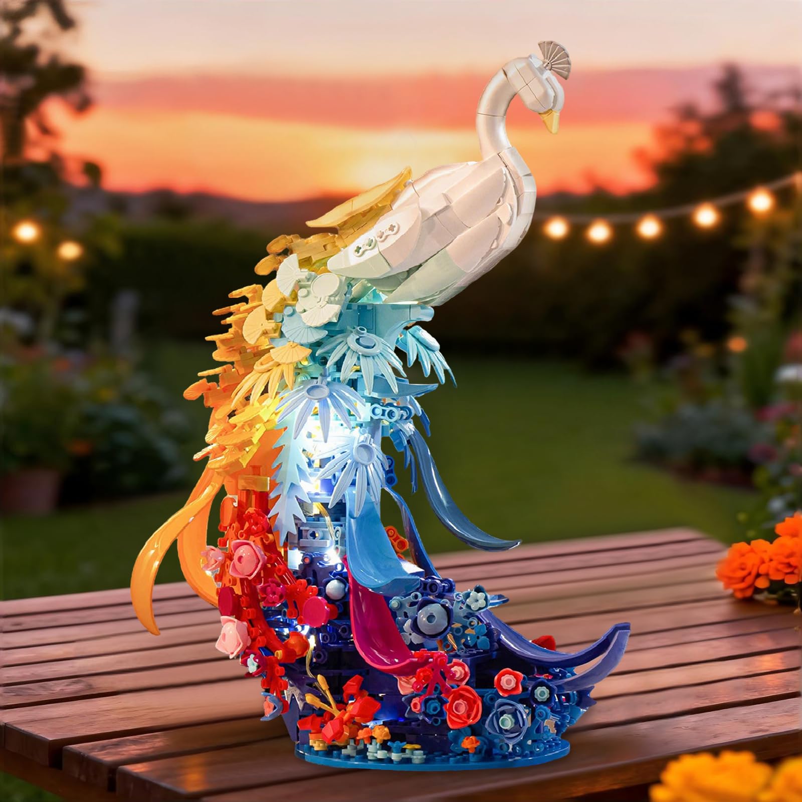Figurines d'animaux de paon compatibles avec les célèbres marques, 901 pièces, paons, animaux, modèle avec fleurs, plumes de queue et lumière, cadeaux décoratifs créatifs pour adultes et jeunes