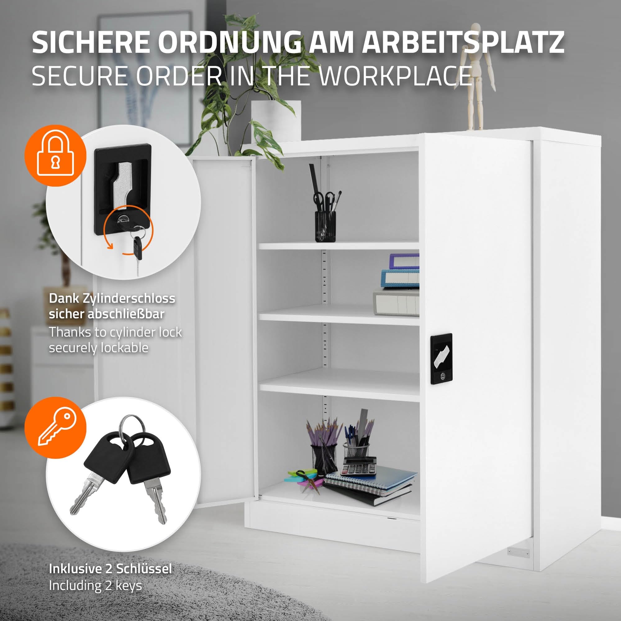 ML-Design Archivador de Oficina 90x40x109cm Acero Blanco Armario Independiente Auxiliar Metálica con 2 Puertas y 3 Estantes Regulables en Altura Mueble para Almacenamiento Documentos