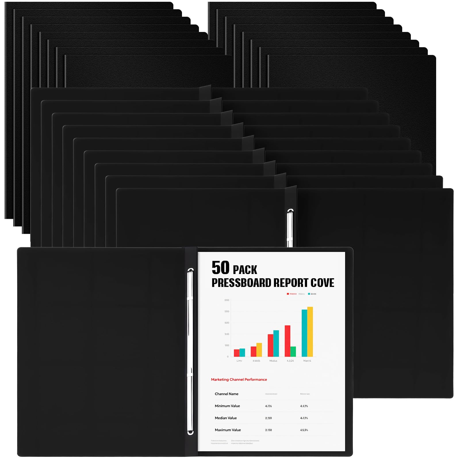 Dunzoom 50 Pcs 8.5'' x 11'' Pressboard Report Cover, 3'' Capacity Metal Prong Fastener with Compressor, Letter Size, Presentation Folder to Neatly