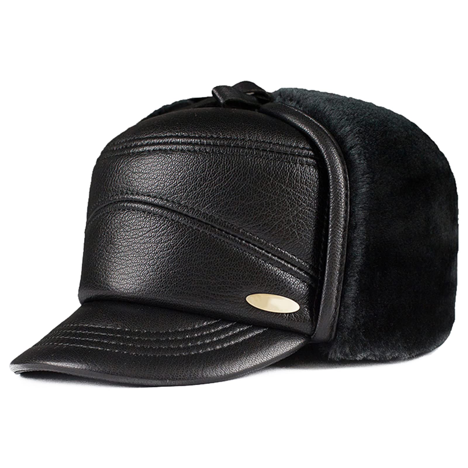 DongBao Gorra de béisbol de Cuero para Hombre, Sombrero Militar, Sombrero para el Sol con Orejeras