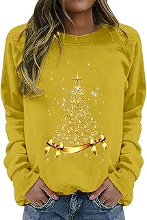Shffuw Christmas Jumpers for Women UK Women Christmas Reindeer Jumpers Funny Snowman Print Graphic Sweatshirts Cute Long Sleeve Novelty Hoodies Xmas Holiday Shirt Plus Size Going Out Pullover Tops