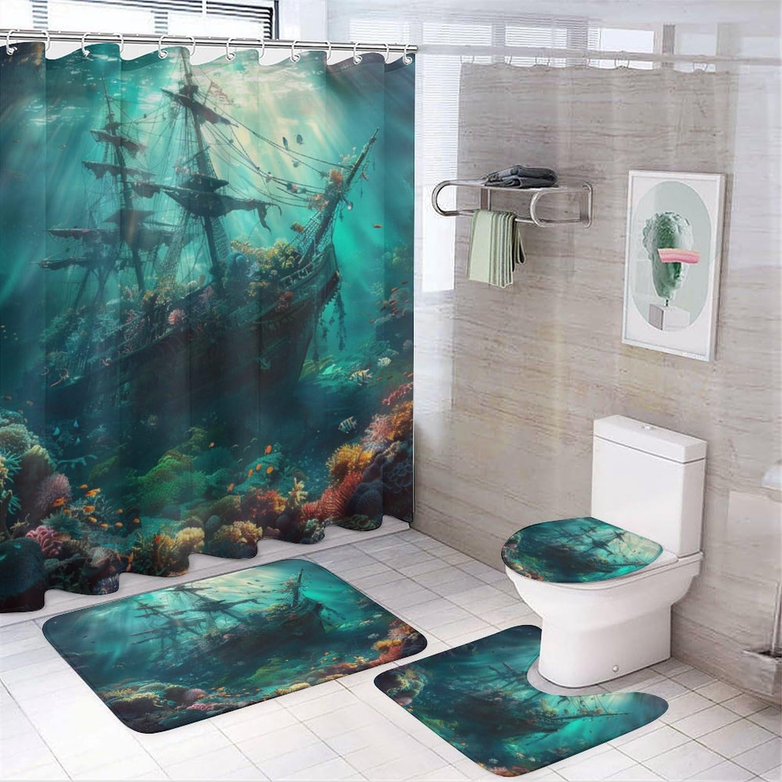 Amazon.com: TOWINSFB 4Pcs Vintage Sunken Pirate Ship Shower