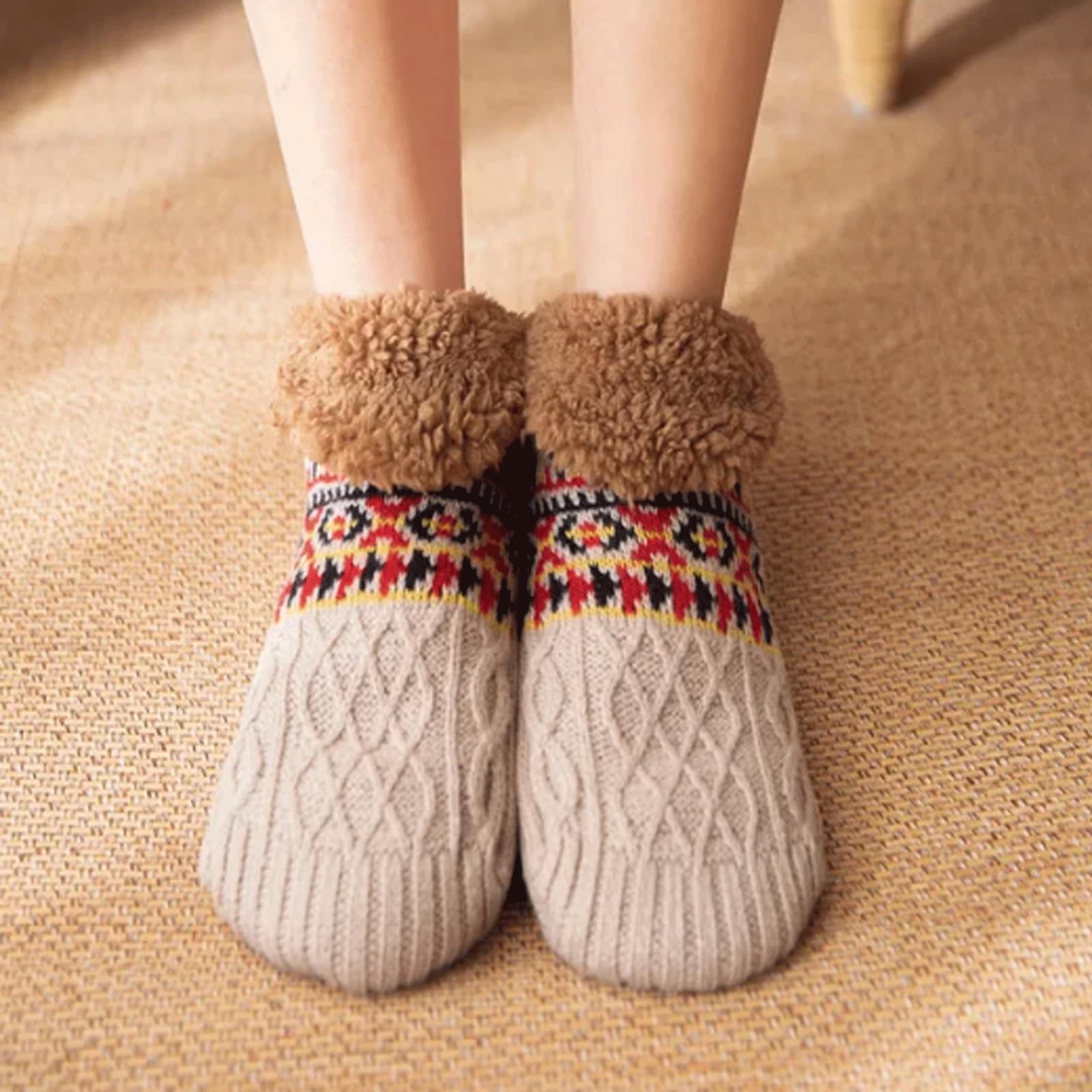 KRILLIQ Calzini da notte pelosi unisex Calzini invernali caldi in peluche antiscivolo per le gambe Pantofole comode Calzini da pavimento per la casa invernale