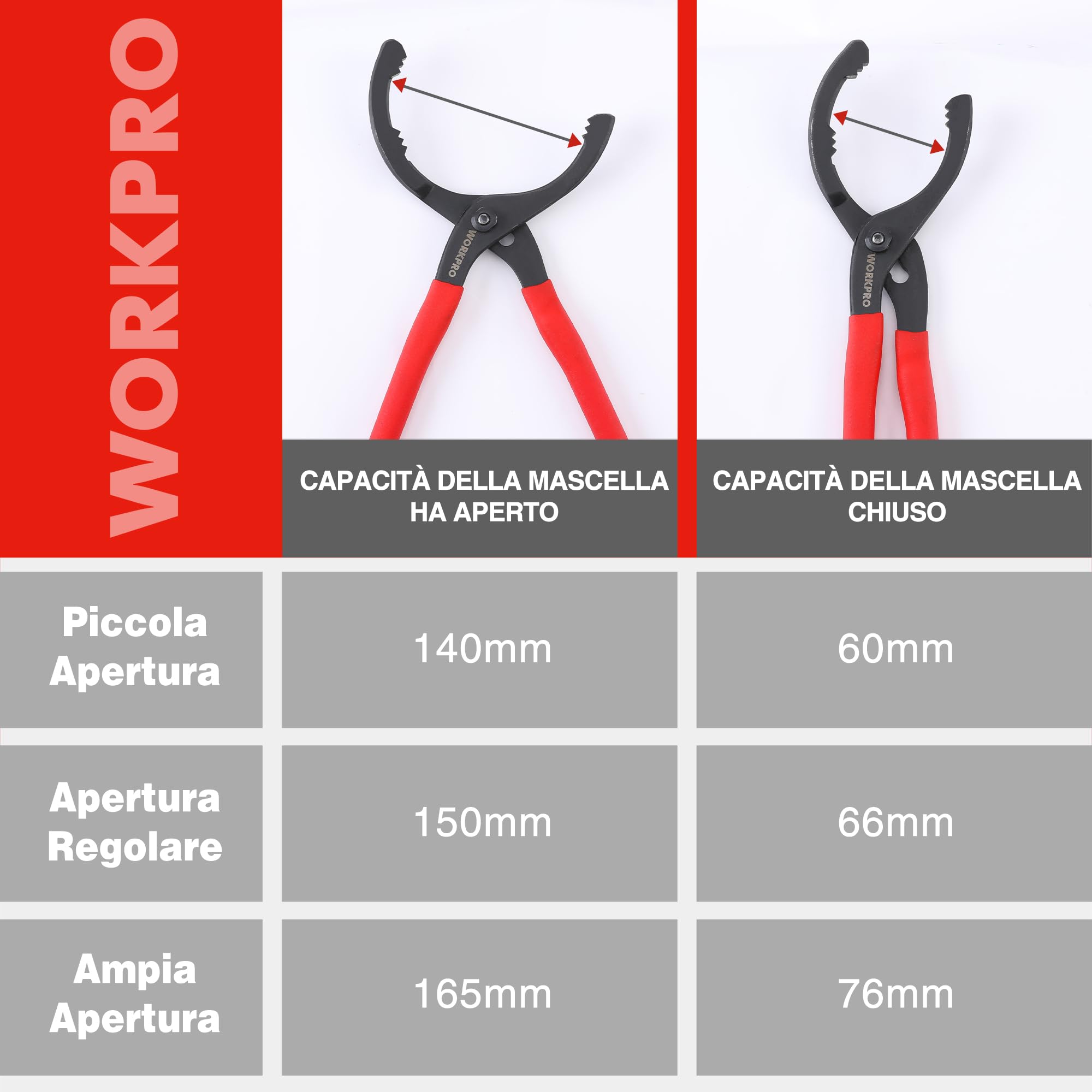 WORKPRO Pinza Filtro Olio Regolabile 30cm, Chiave Filtro Olio Ø 60-102mm