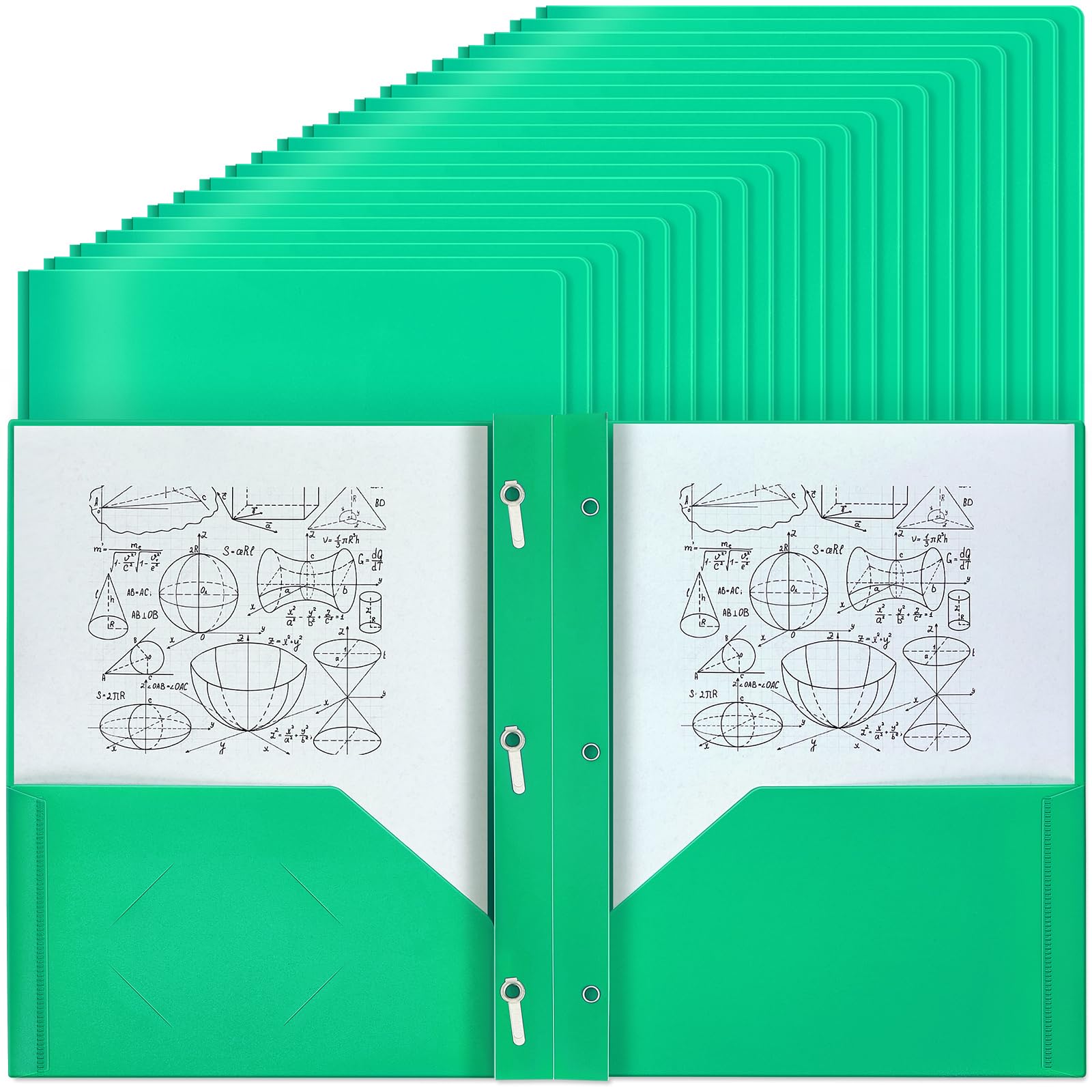 Yeaqee 80 Pcs Plastic Folders with Pockets and Prongs Plastic Folder 2 Pockets 3 Prongs with Business Card Slot Back to School Folders for Students, Teachers, Office Workers (Green)