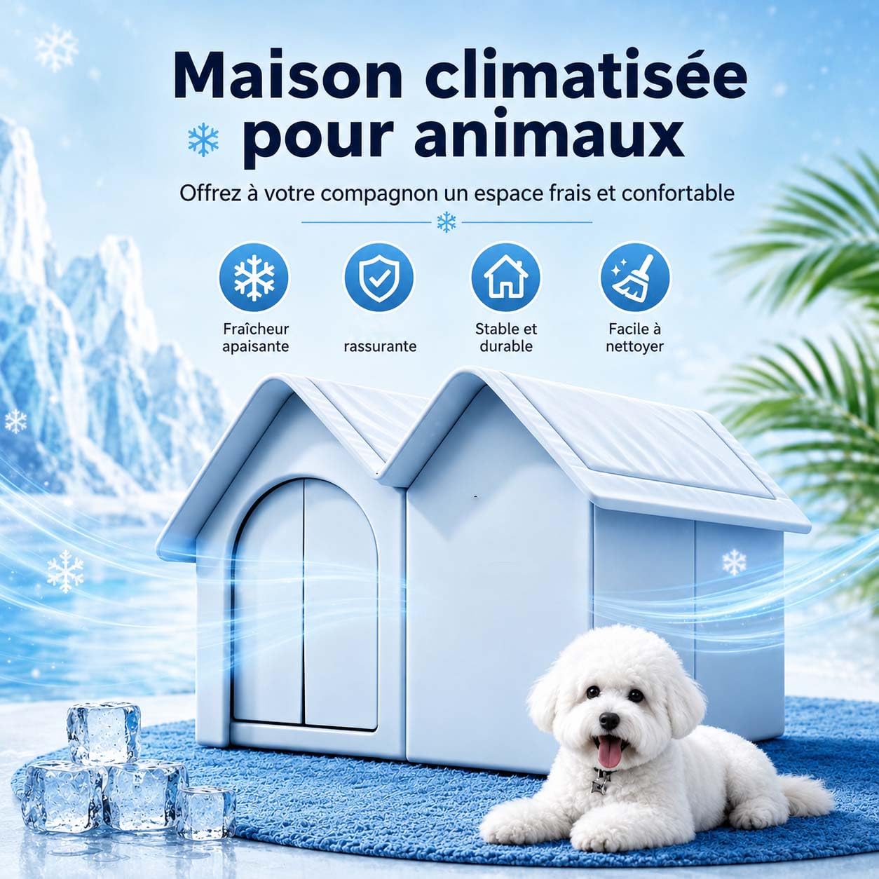 Maison Rafraichissante pour Chat - avec 6 Packs De Glace, Cabane Rafraichissante Chat, Maison RafraîChissantes Pliable pour Petites, Moyennes Et Grandes Races (Gris,60 * 42 * 38CM)