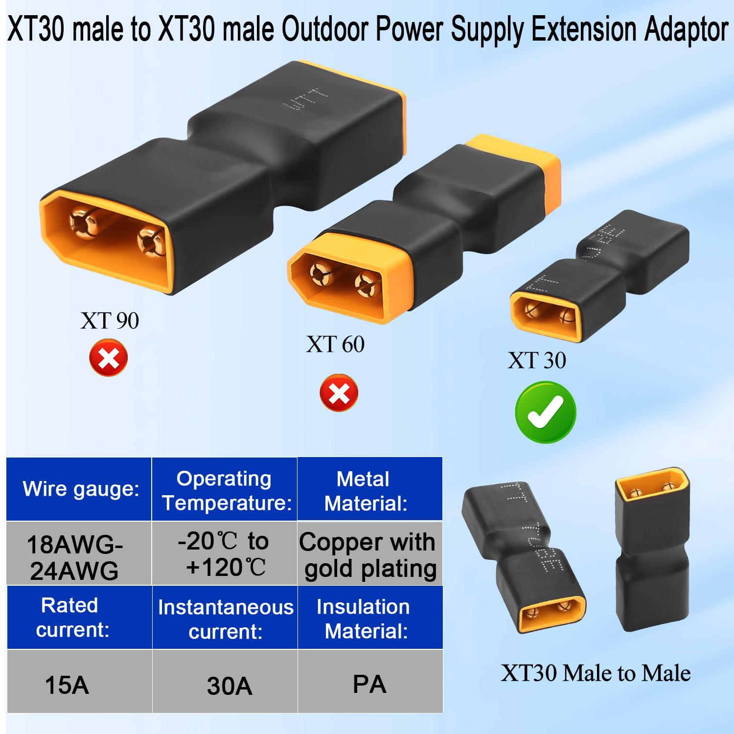 QIANRENON XT60 Stecker Auf Stecker Adapter – 30A Vergoldet Für RC Modelle & Outdoor-Strom