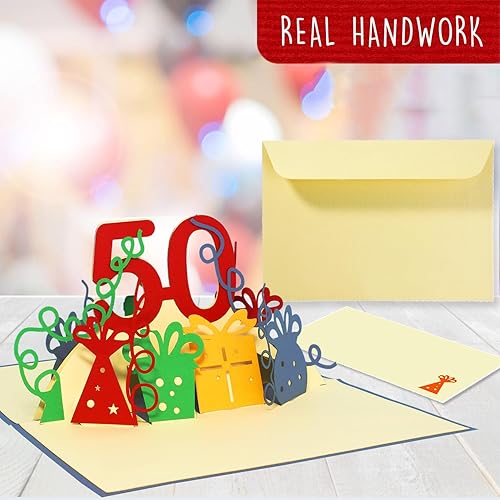 Vista 4 de LINPOPUP, Tarjeta de felicitación 3D emergente, cumpleaños, invitación a fiesta, felicitaciones, mejores deseos, cumpleaños número 50, N21