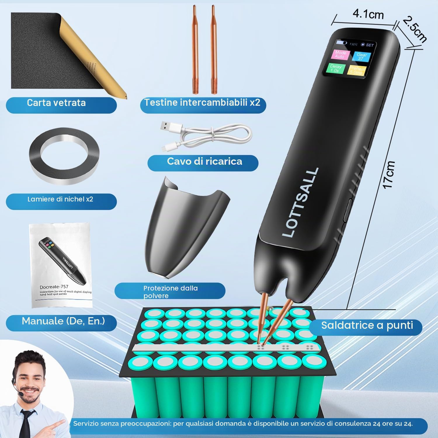 Saldatrice a punti con batteria, saldatrice a punti manuale con modalità automatiche e manuali, 99 velocità regolabili per batterie fai da te, indicatore LED