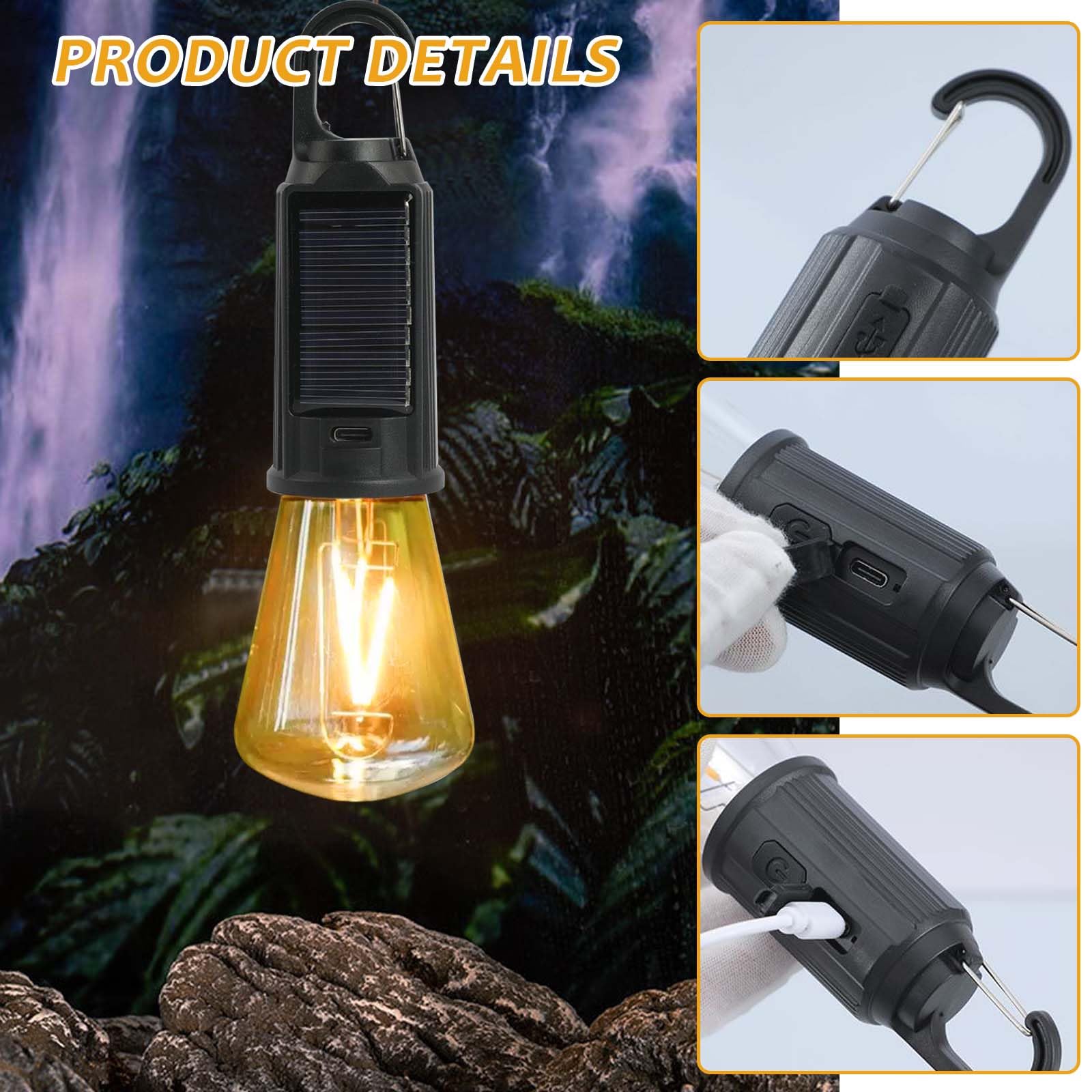 Lot De 4 Lampes De Camping Solaires Rechargeables Avec Mousqueton - Lanterne LED Étanche Pour Urgence, Randonnée Et Camping