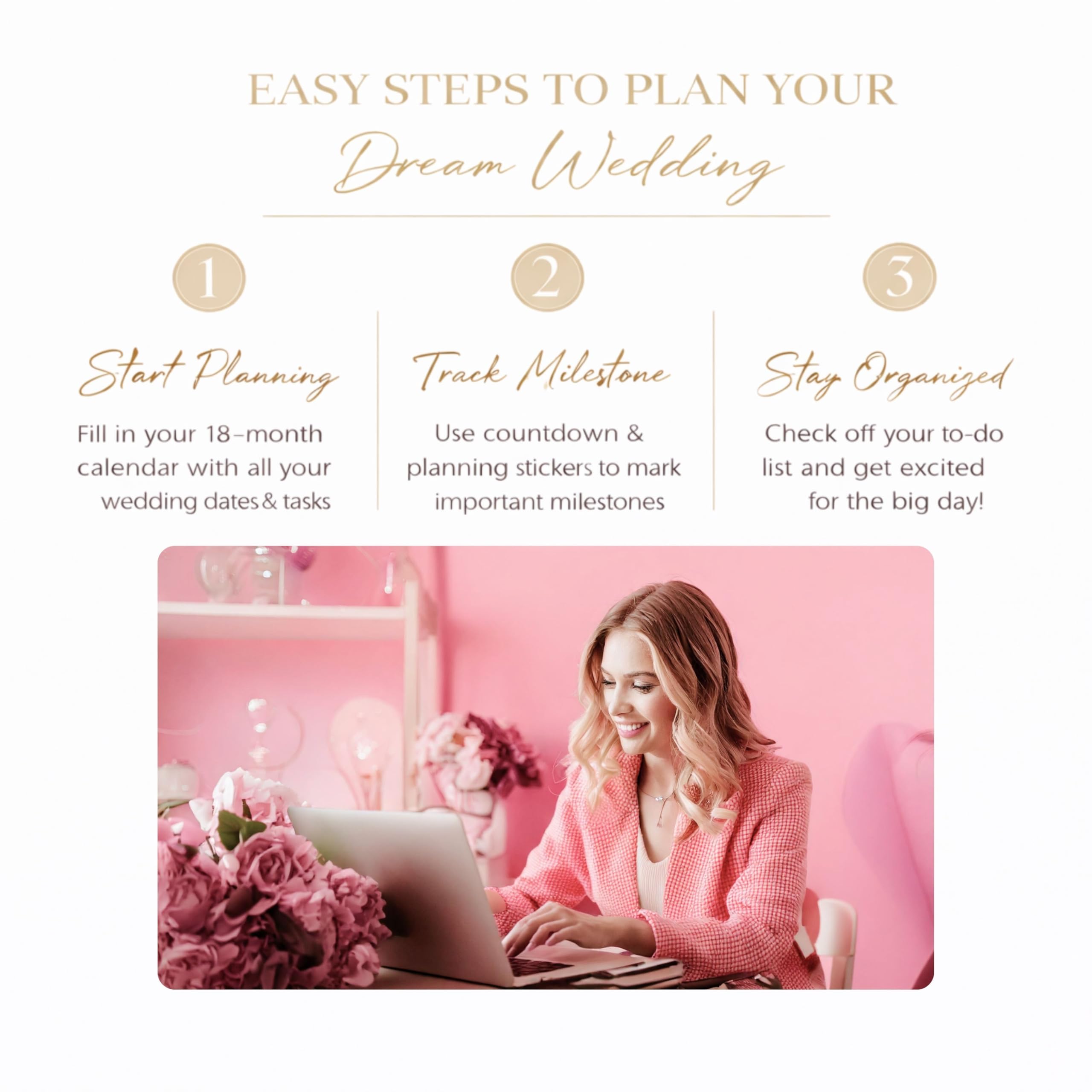 Hochzeitsplaner "I Do", 18 Monate, undatierter Countdown-Organizer mit Zitaten, Aufklebern und monatlichen Trackern, Brautgeschenk Pacific Waters Press