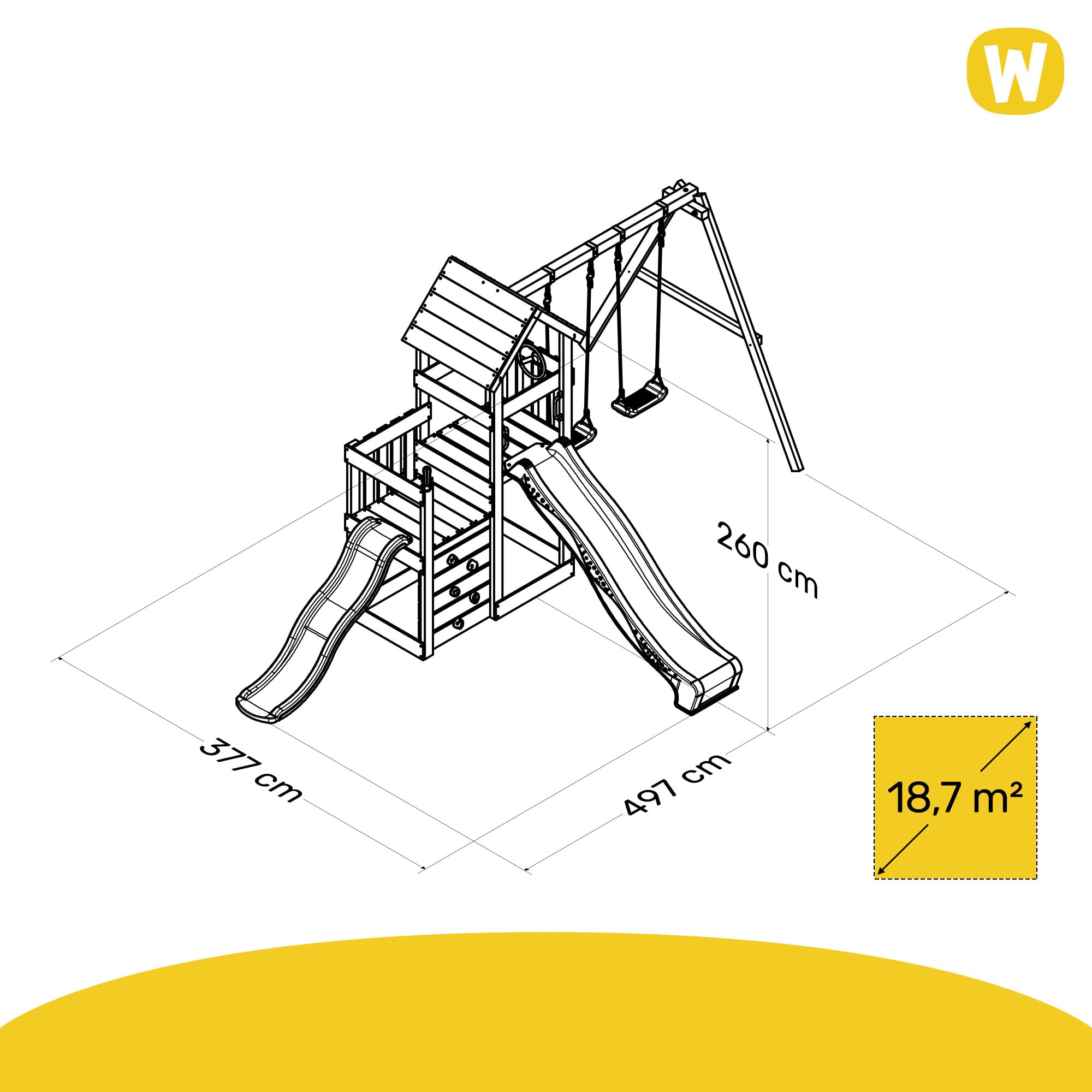 Wickey Spielturm Skyflyer 120 & 90 mit Rutsche und Plane Doppelschaukel Spielgerät Garten