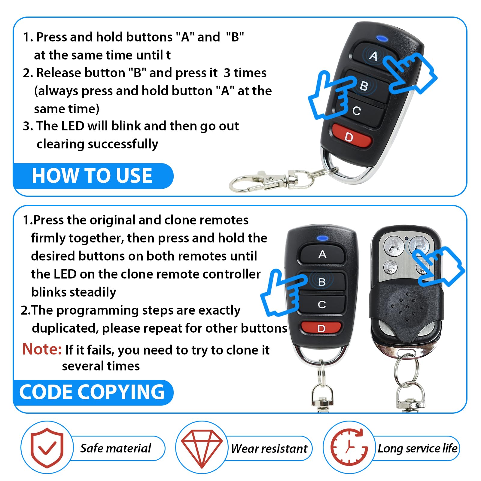 4 Pezzi Telecomando Universale per Garage 433MHz, Duplicatore Robusto con 4 Pulsanti, Compatibile con Varie Marche, Sostitutivo Telecomandi per Cancello Garage Auto Codice Fisso