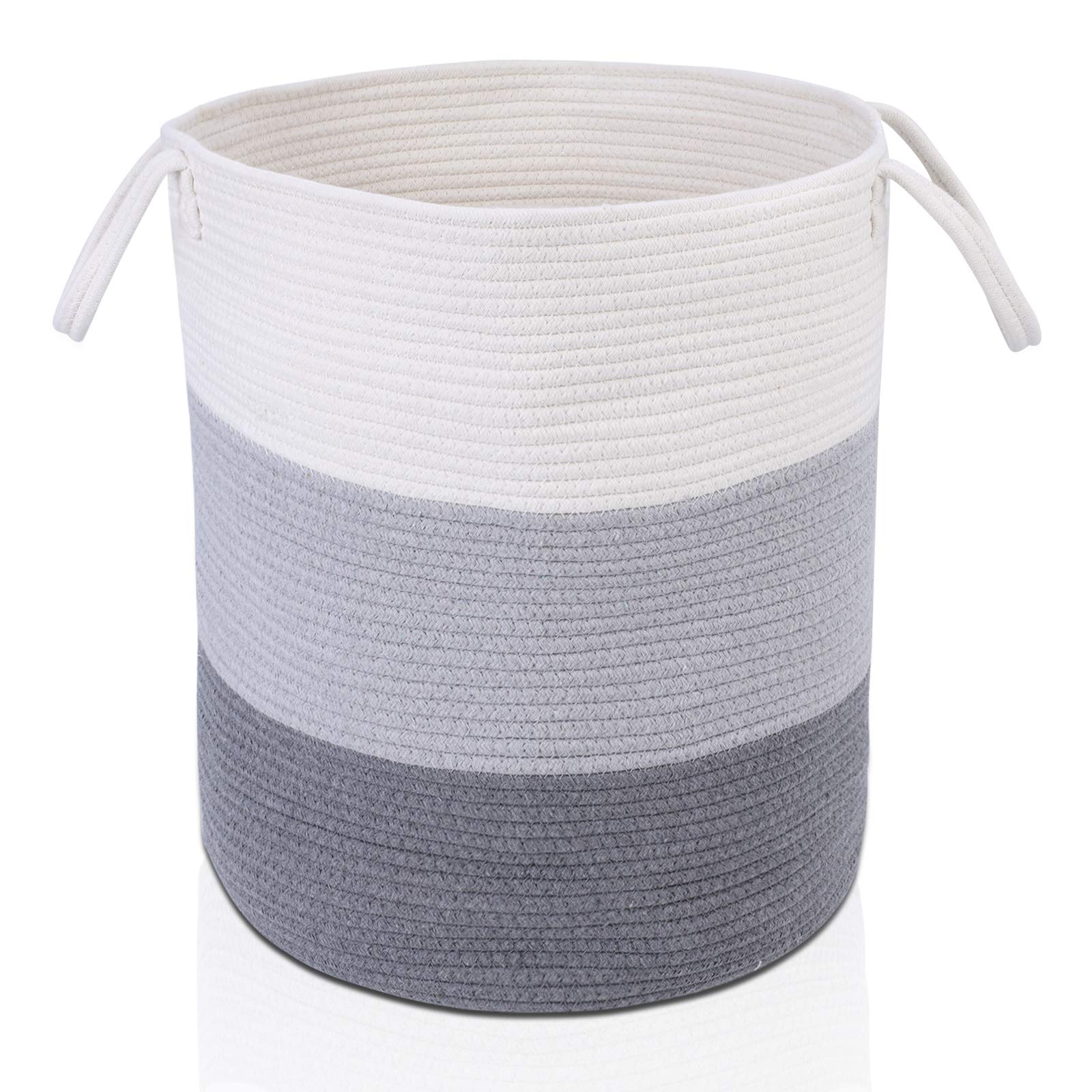 N/W VOYSIGN Cotton Rope Woven Basket XLarge Size 16"x16"x17.7"- can be Used for Organization and Storage, Baby Laundry Baskets, Woven Blanket Baskets, Storage Bins, Grey Color