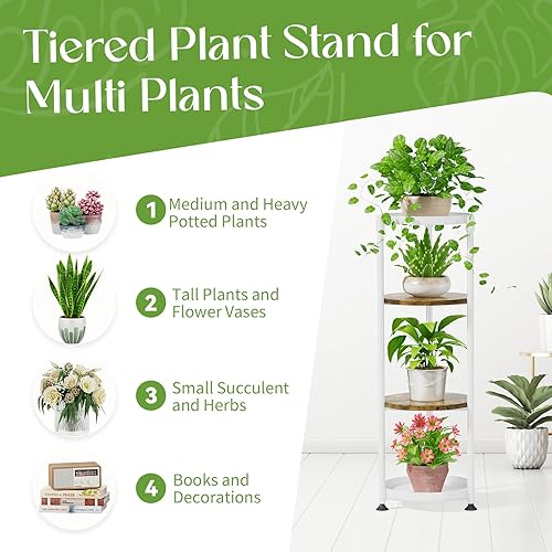 Miniatura 5 de iDavosic.ly Soporte alto para plantas de 4 niveles para interiores y exteriores, soporte de esquina grande para plantas grandes de interior, soporte