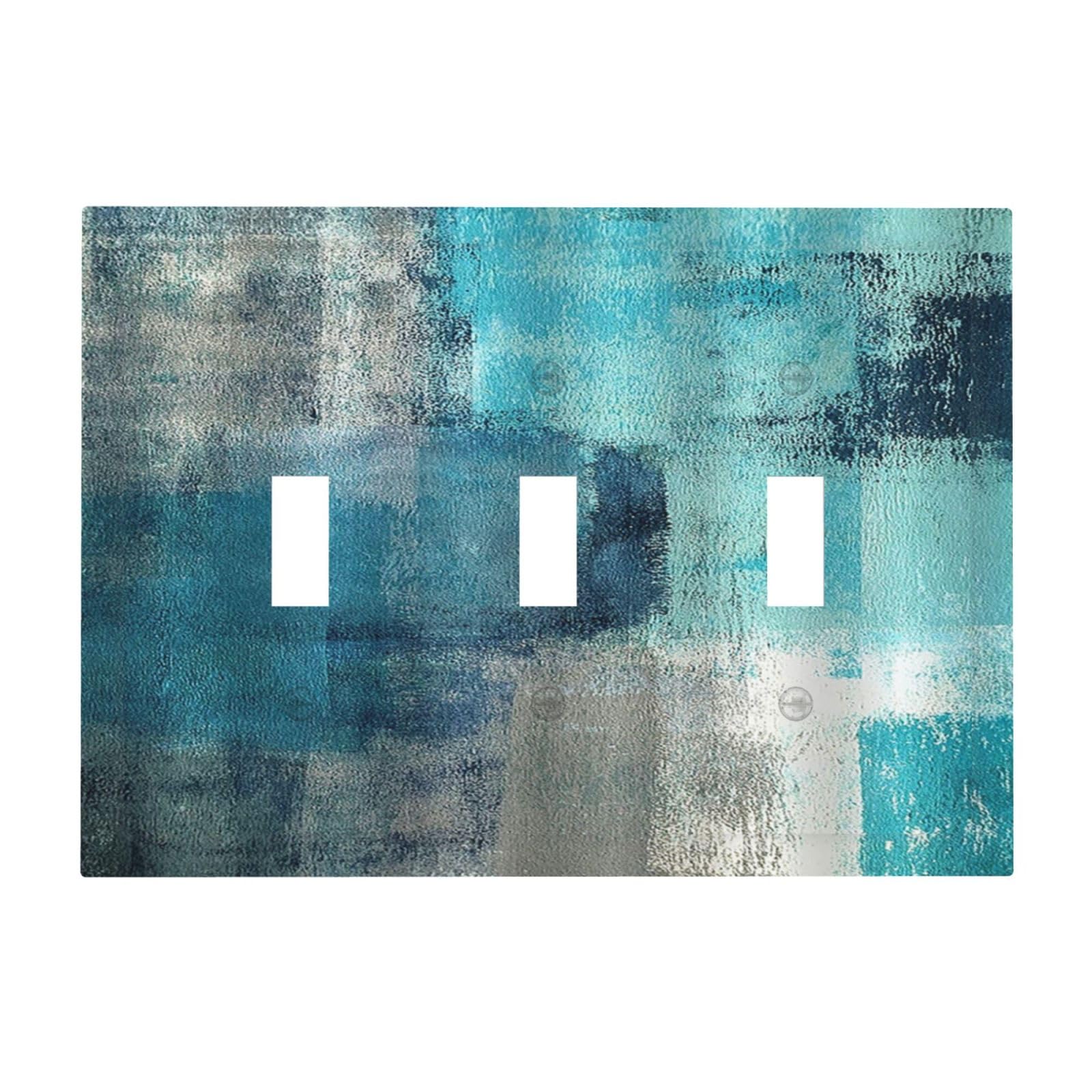 Naiqadnehz Decorative Switch Plates Teal Blue Modern Geometric Abstract Turquoise Green 3 Gang Wall Plate Triple Toggle Light Switch Cover Faceplate