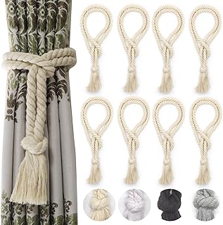 8 Pack Curtain tiebacks Rope, Outdoor Curtain Tiebacks, Natural Cotton C...