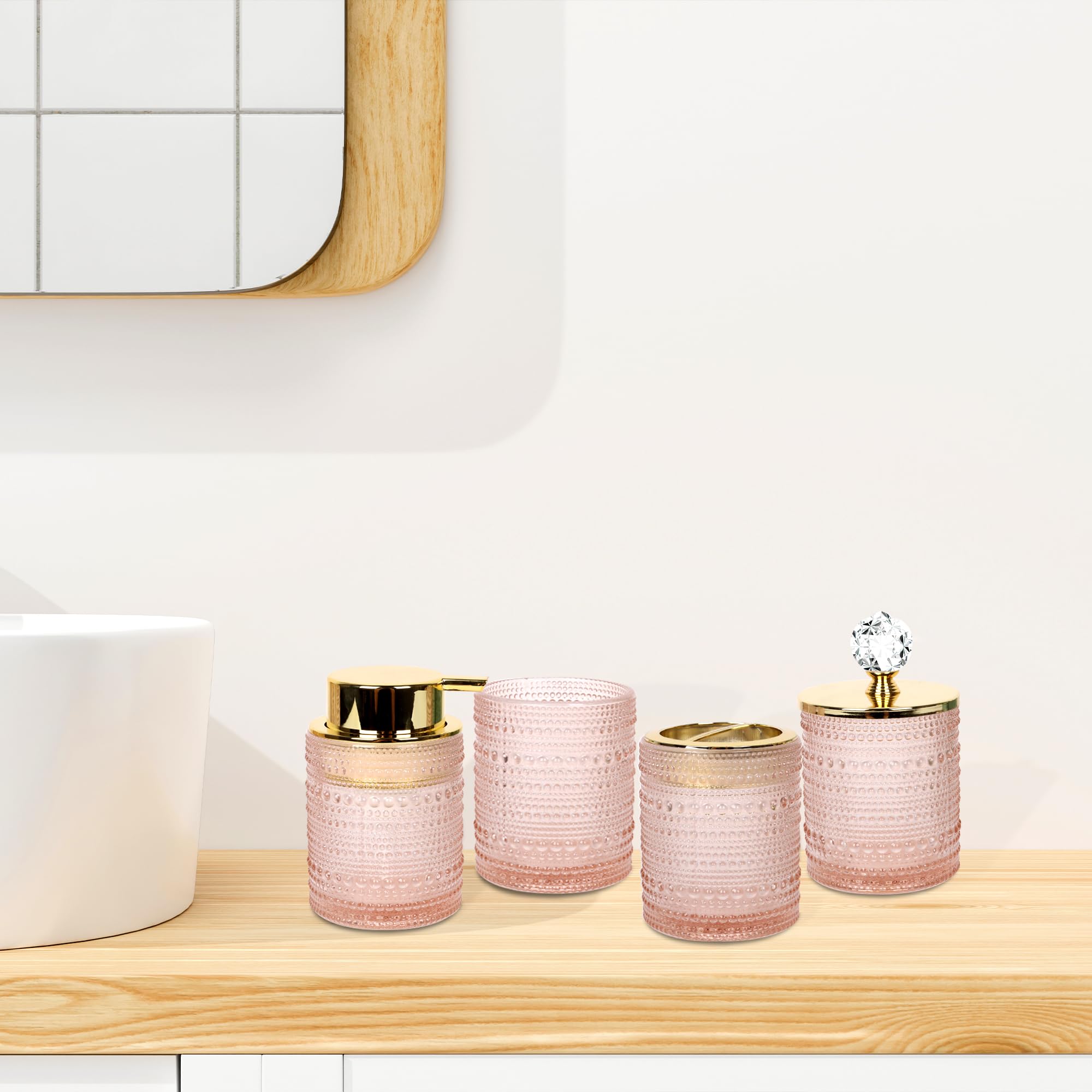 FEILANDUO Bathroom Accessories Set,4Pcs Glass Bathroom Accessories,Vanity Bathroom Decor, Soap Dispenser - Image 3