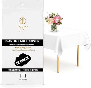 12-Pack White Premium Disposable Plastic Tablecloths, 54" x 108" Plastic Table Cloths for Parties Disposable, Decorative Rectangle Table Cover