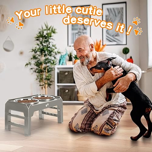 Miniatura 16 de Cuencos elevados, 4 soportes elevados ajustables de altura con 2 cuencos gruesos de acero inoxidable de 50 onzas, comedero antideslizante para Gris