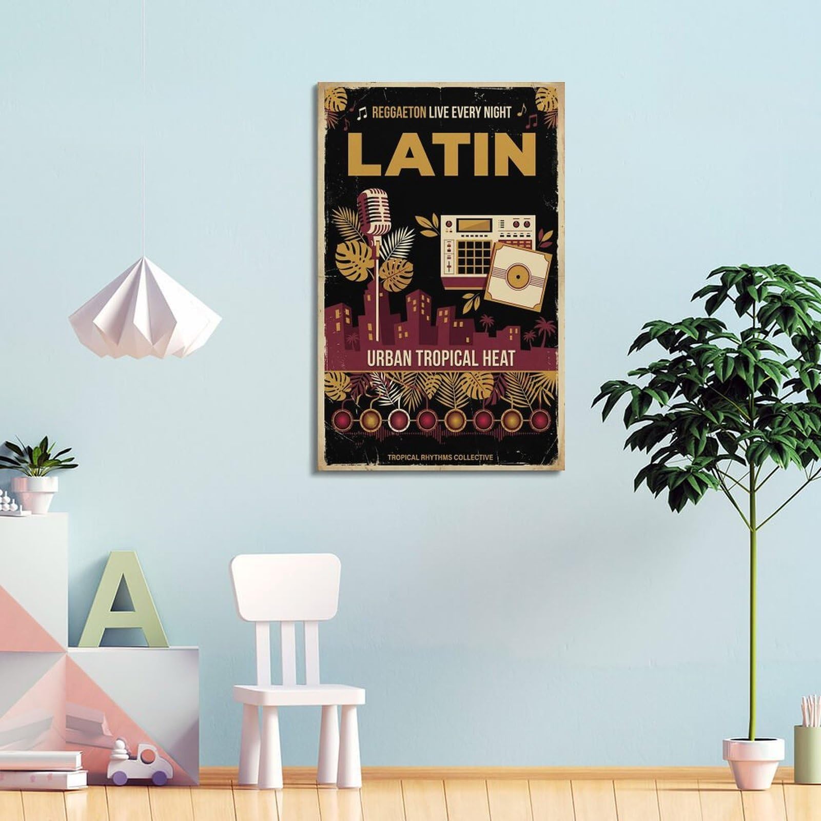 XKUGA Poster con stampa su tela stile retrò con onde di calore tropicali tropicali, stile reggae, moderno, decorativo, decorazione artistica da parete per famiglia, grotta degli uomini, sala giochi