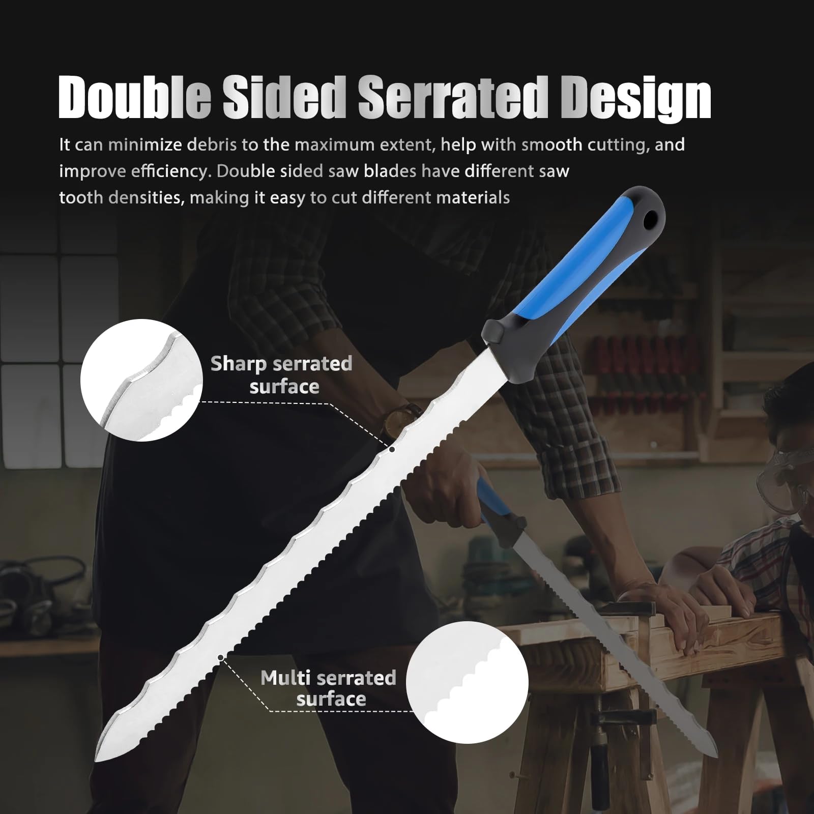 Couteau à Isolation 420mm – Couteau Isolant Lame 280 mm en Acier Trempé double melage – Ideal Laine de bois, de verre, de roche, Polystyrène, – Manche Ergonomique Antidérapant