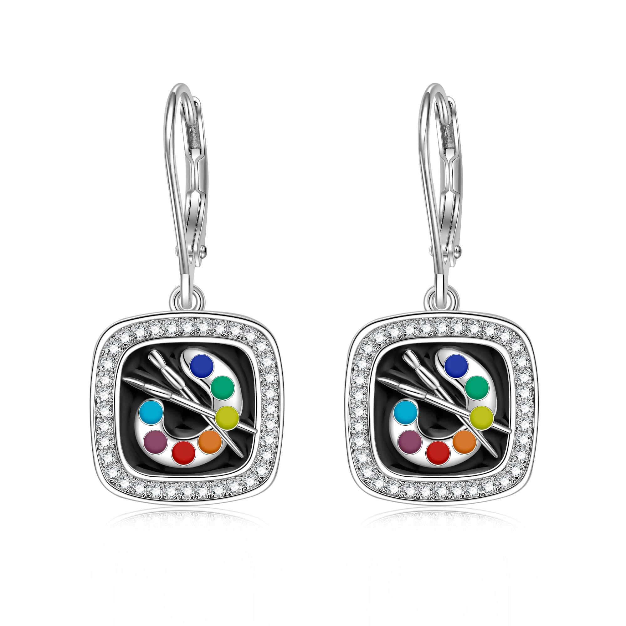 Pendientes de pincel para artistas, pendientes colgantes de colores, regalos para profesores de arte, regalos para mujeres y niñas, amantes del arte, Plata de ley