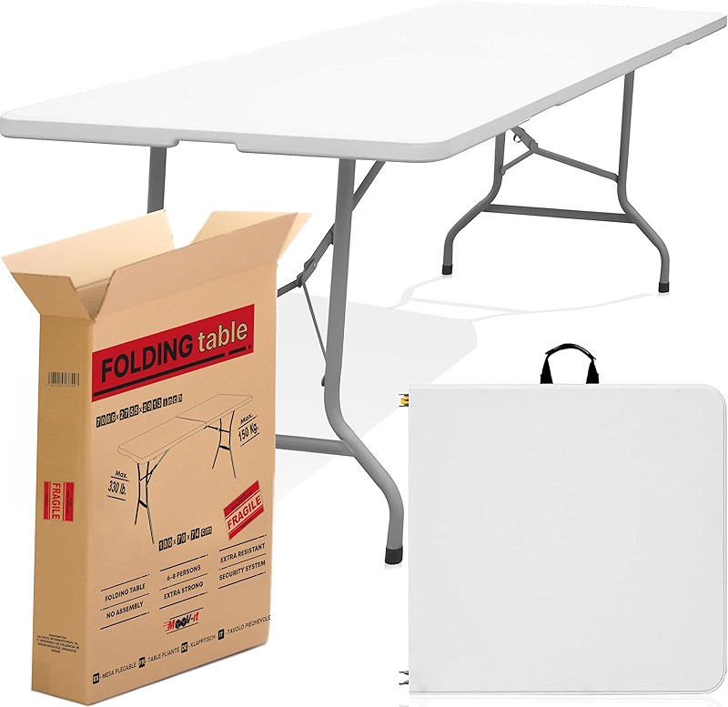 Mesa catering plegable y portátil auxiliar rectangular. 180 x 70 cm – Para 6 personas y 150Kg. Para ...