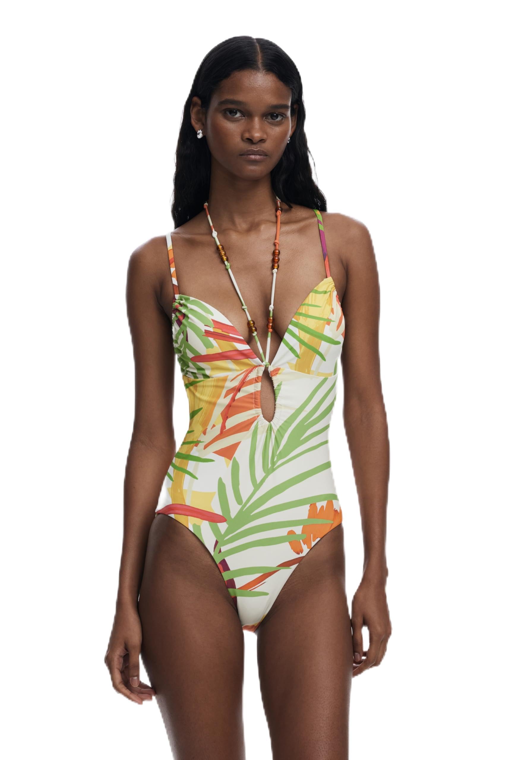Desigual Swim_Belize Tropi jednoczęściowy strój kąpielowy damski, biała, M
