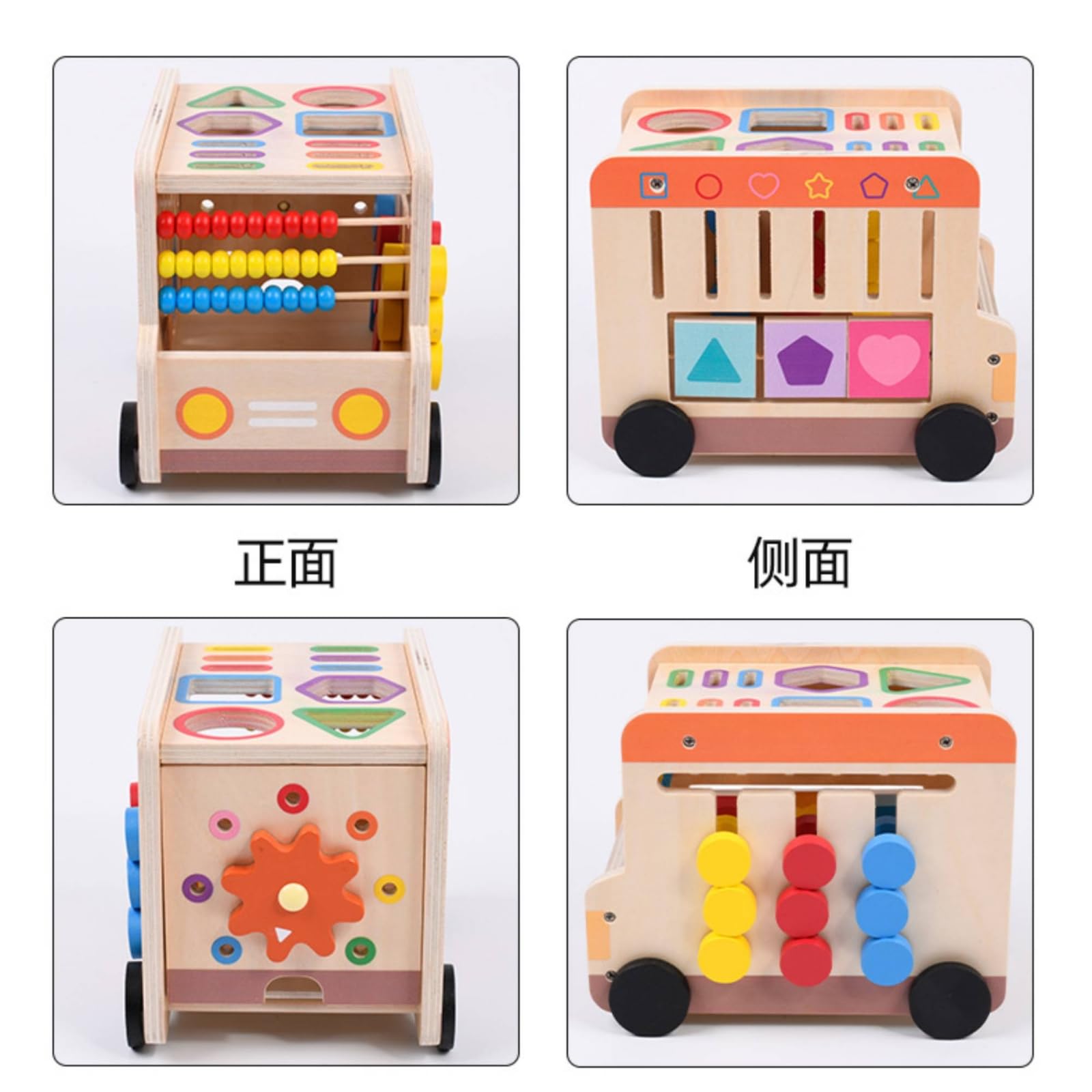 Cubo Didattico per Bambini Cubo Attività Giocattolo Educativo Carrello Spingi Selezionatore di Forme Legno Ingranaggi Scorrevoli Materiale Legno Adatto per Apprendimento Precoce Asilo Casa