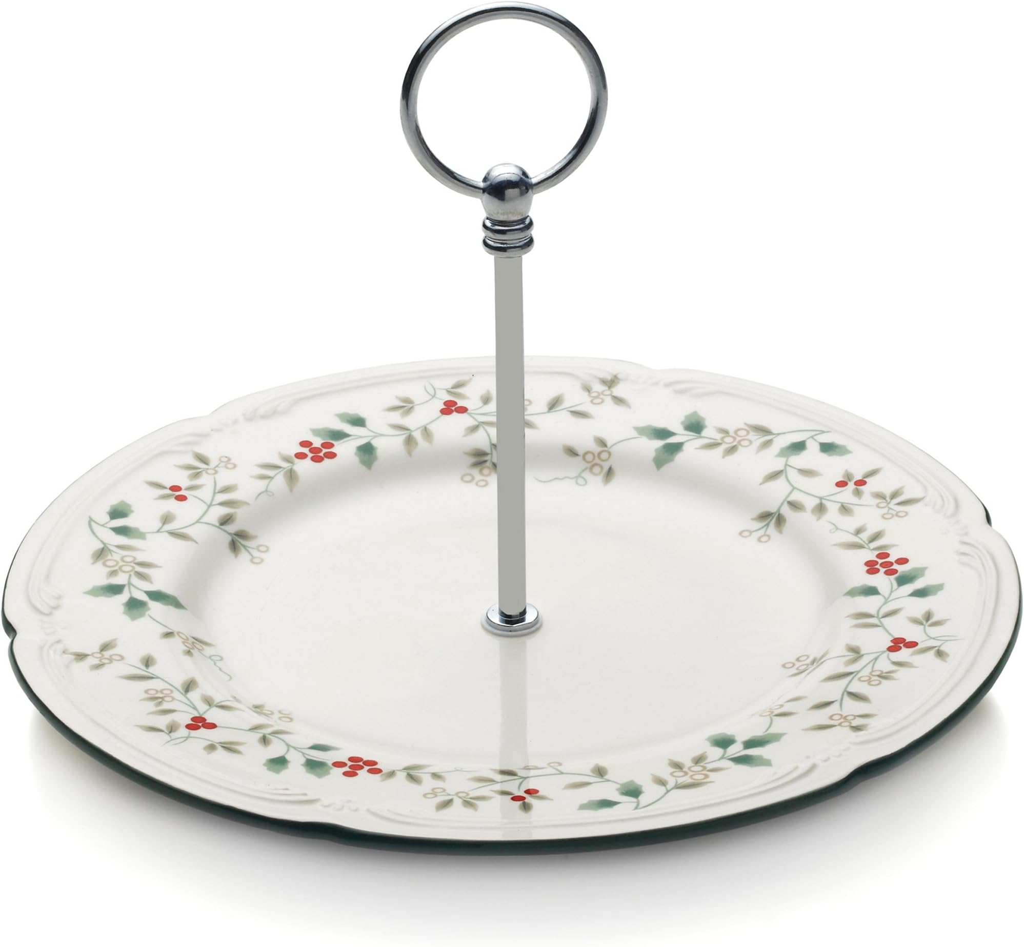 Pfaltzgraff Winterberry Server with Round Plate and Silver Handle