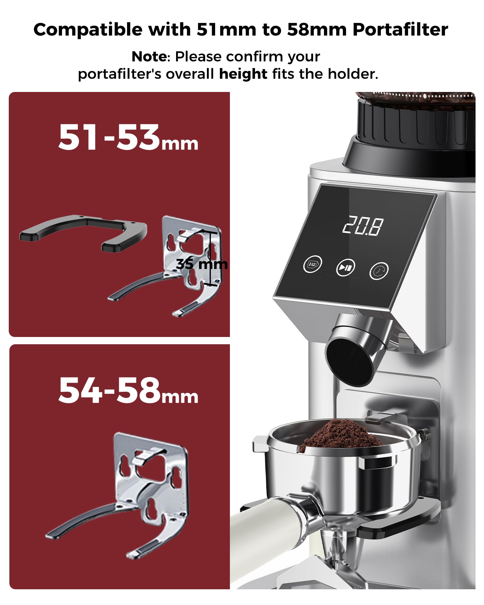 Tuni G1 Conical Burr Coffee Grinder with 48 Grind Settings, Silver | Anti-static Burr Espresso Mill, Electronic Timer and LED Touchscreen for Drip/Cold Brew/French Press, Stainless Steel